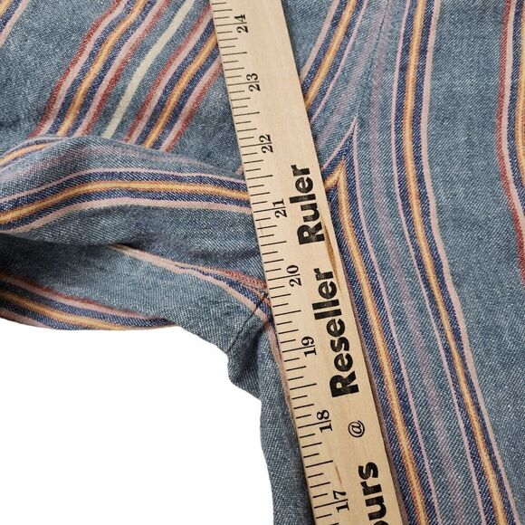 Madewell Pants Small Blue Linen Side-Button Huston Pull-On Crop Rainbow Striped - Picture 11 of 11
